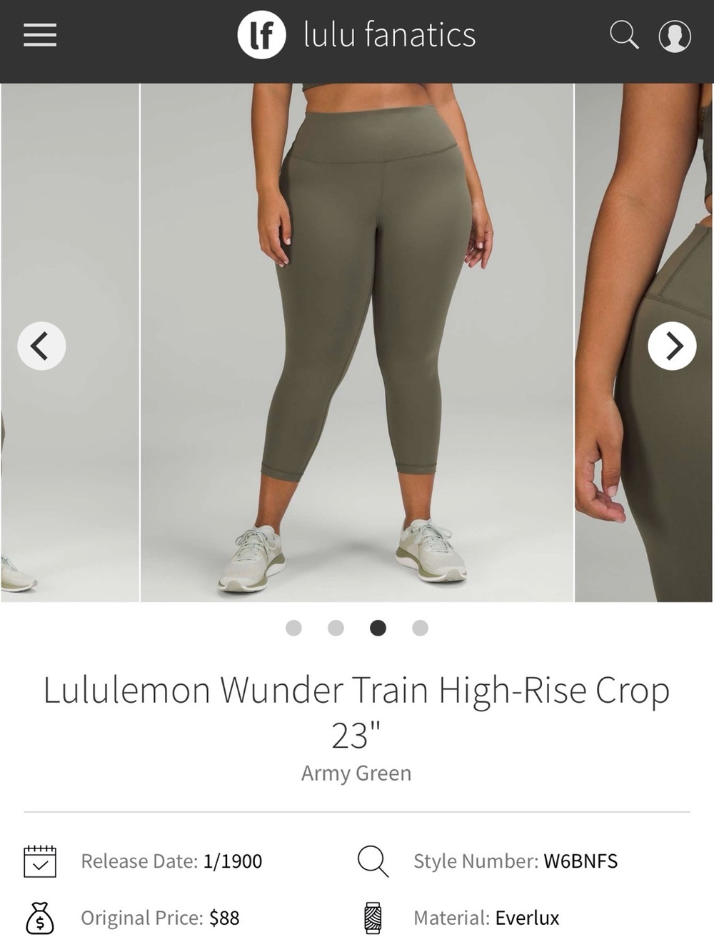 BNWT Lululemon Wunder Train HR Crop 23” | Army Green | 12